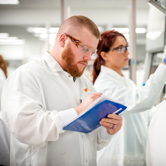 People working, man with clipboard