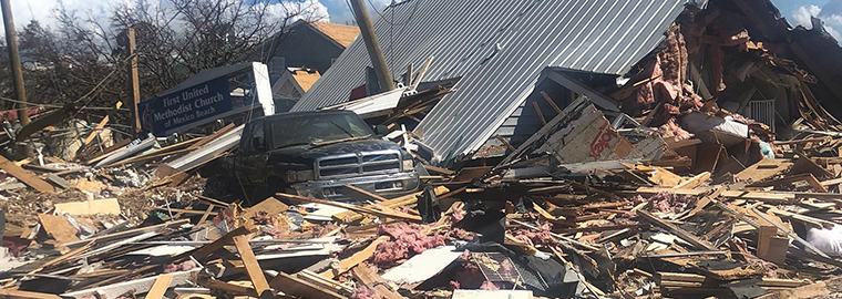 Pile of rubble caused by natural disaster