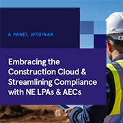 Construction worker image behind webinar title about compliance with NE LPAs & AECs