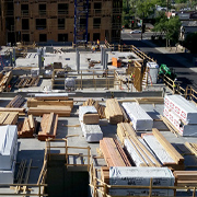 Wide view of materials laid out at a construction site